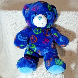 Build A Bear Workshop Peace Sign Teddy Bear 14" Plush Blue Stuffed Animal 2010‎